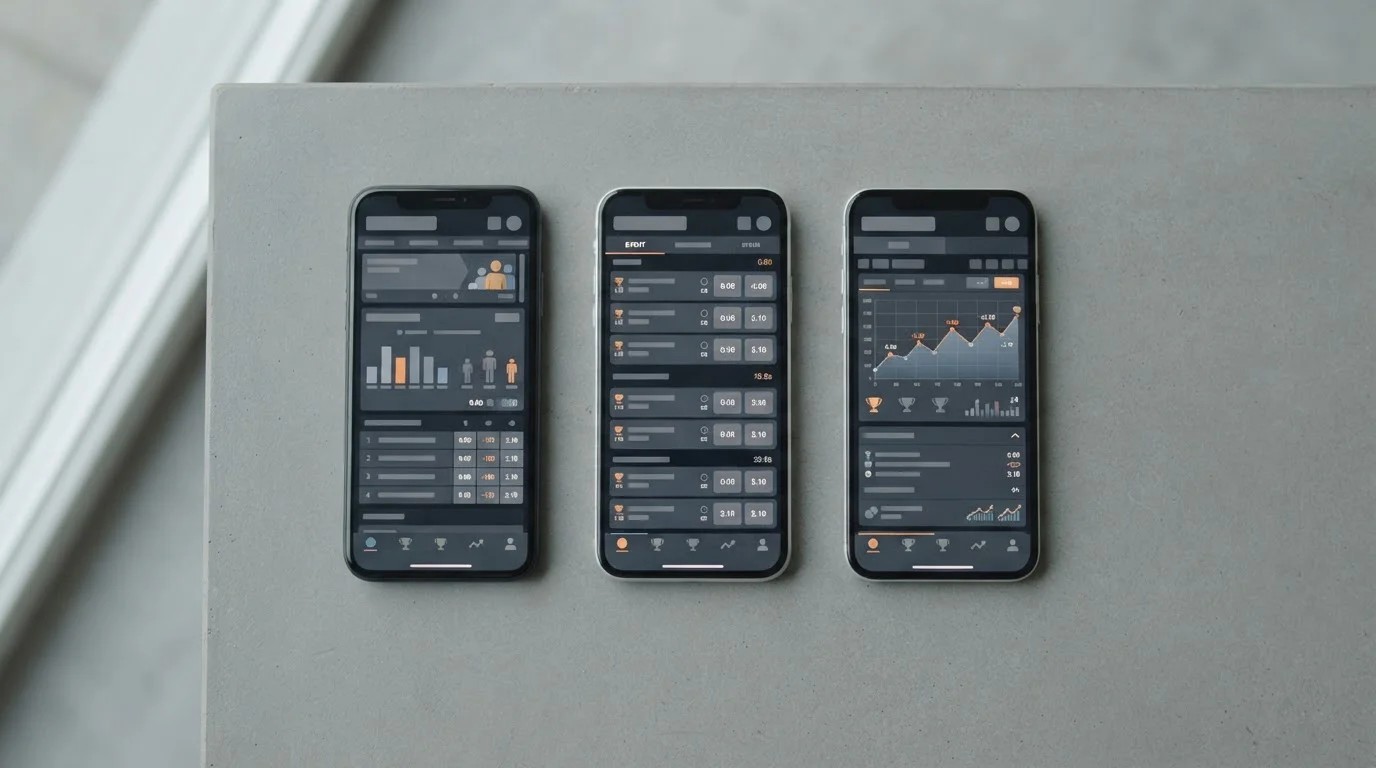 Mehrere Smartphones nebeneinander mit verschiedenen neutralen App-Oberflächen