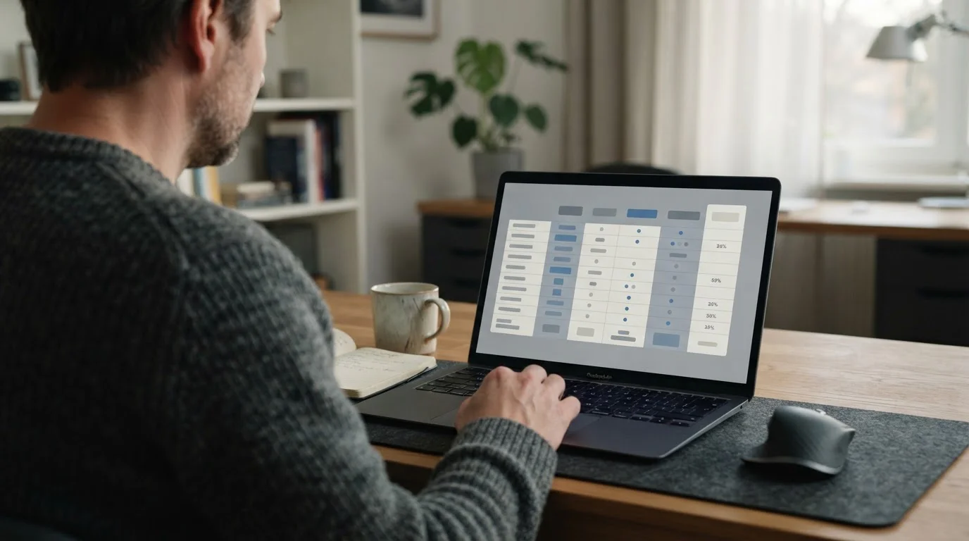 Laptop-Bildschirm zeigt abstrakten Vergleich von Wettanbieter-Zahlungssystemen