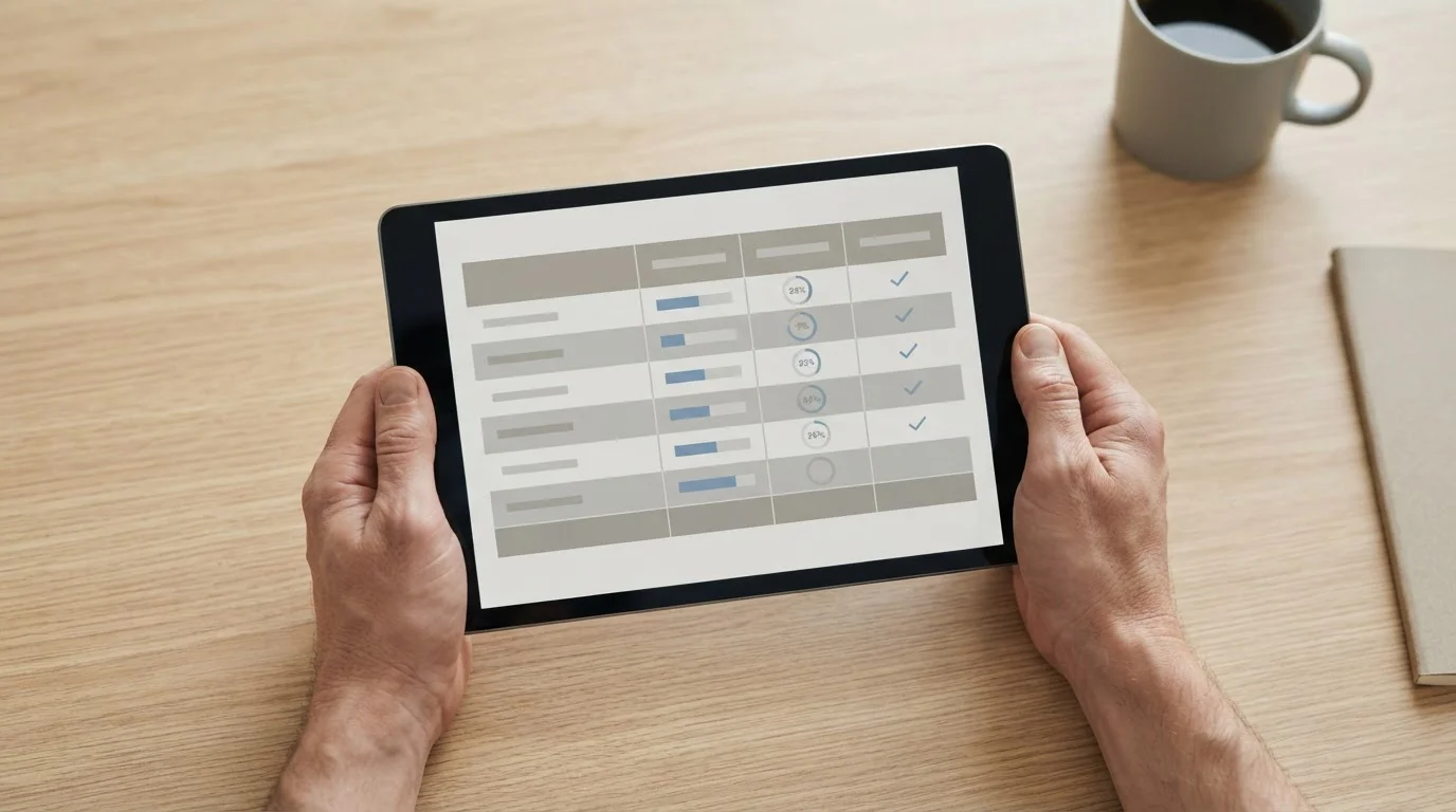 Vergleichstabelle mit neutralen Zahlungslimits auf Tablet-Display