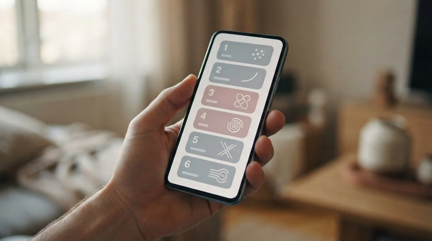 Fünf nummerierte Schritte auf Smartphone-Display mit neutraler Zahlungsschnittstelle