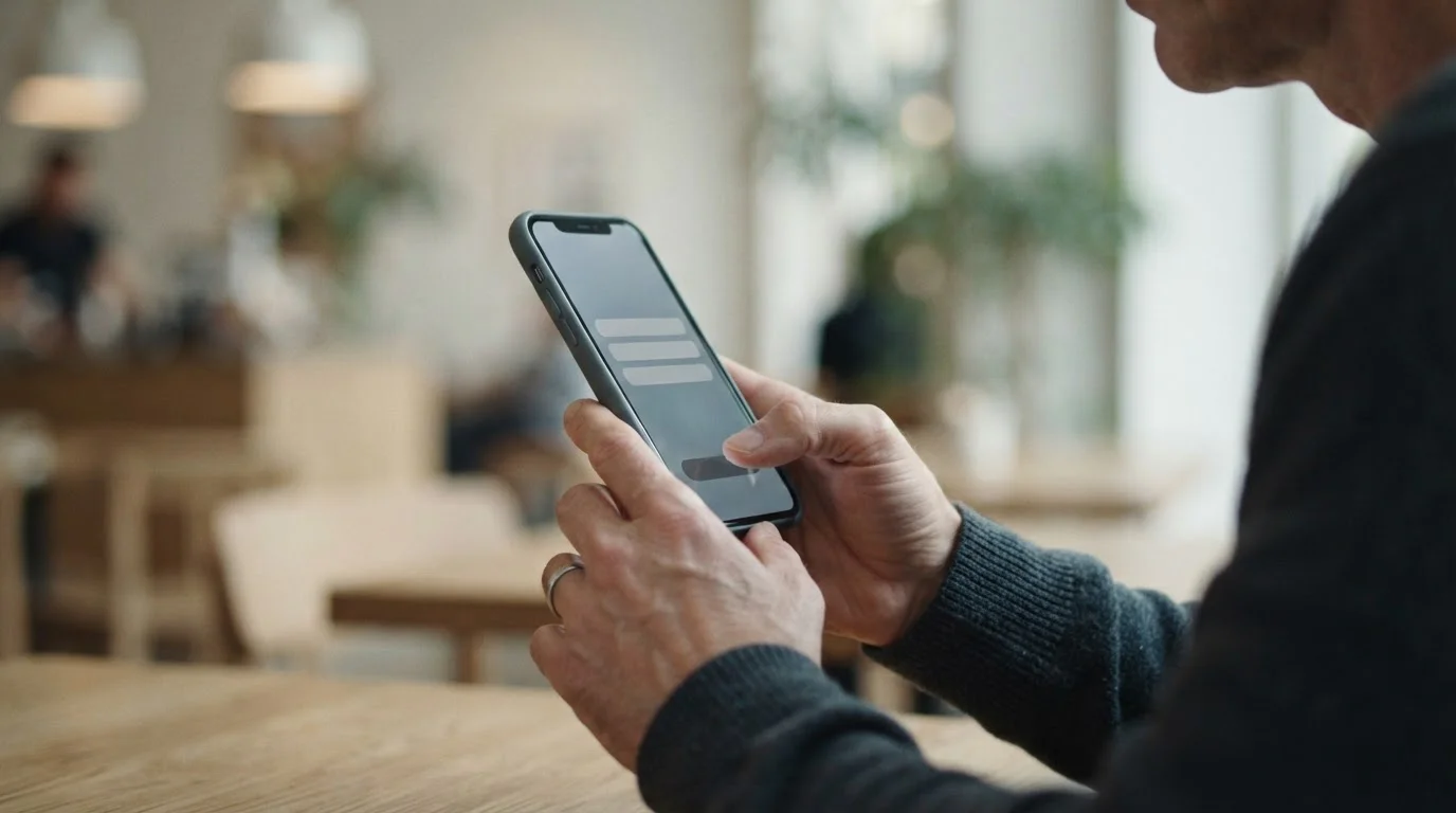 Hände halten Smartphone mit Zahlungsbildschirm, Seitenansicht ohne Gesicht
