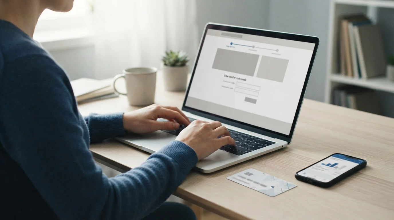 Prepaid-Voucher-System mit Laptop zeigt Einzahlungsvorgang und Auszahlungslimit