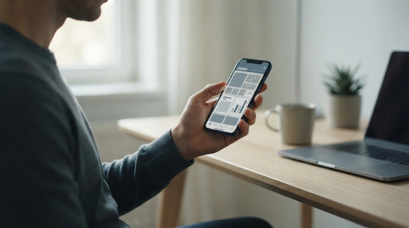 Smartphone mit neutraler Wett-App-Oberfläche in einer Hand