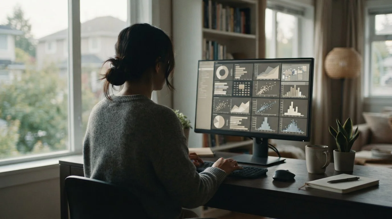 Person analysiert verschiedene Wettoptionen und Anbietermerkmale auf Computer
