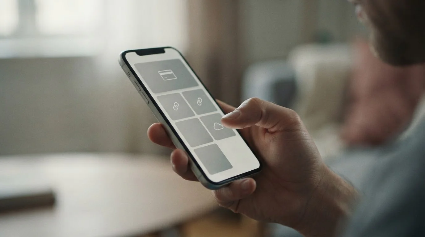 Smartphone mit abstraktem Zahlungsmethoden-Auswahlbildschirm